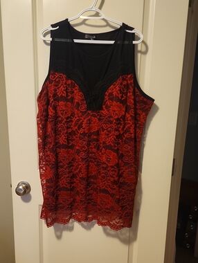 Red Lace and Black Mesh Women's Chemise